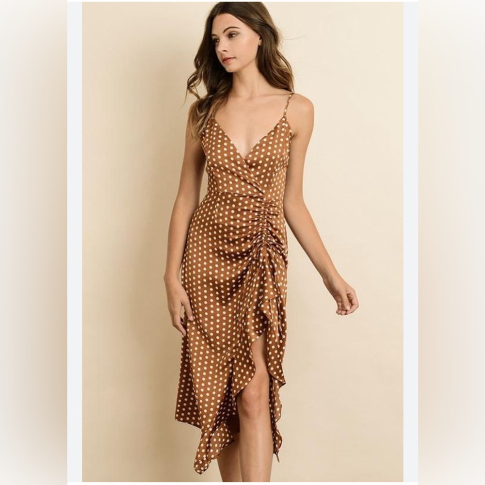 Polka Dot Brown Dress with a ruffle